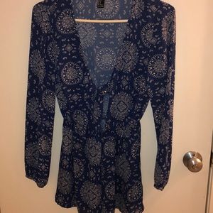 Long sleeve romper with front tie detail